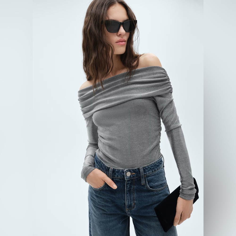Mango off the shoulder lurex party top - medium, NWT